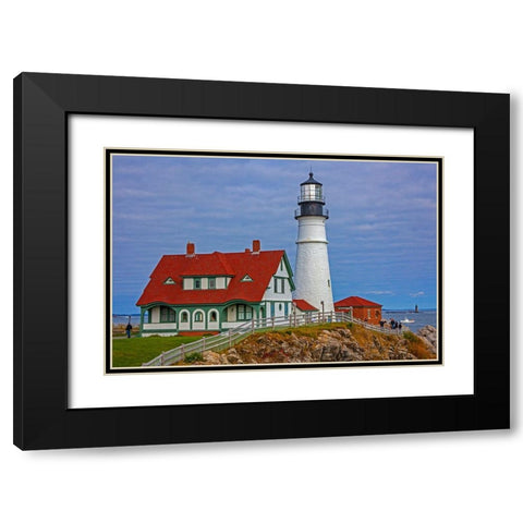USA-New England-Maine-Cape Elizabeth-Atlantic Portland Head Lighthouse during the Fall season Black Modern Wood Framed Art Print with Double Matting by Gulin, Sylvia