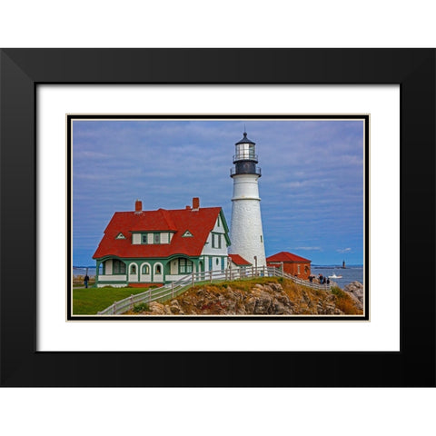USA-New England-Maine-Cape Elizabeth-Atlantic Portland Head Lighthouse during the Fall season Black Modern Wood Framed Art Print with Double Matting by Gulin, Sylvia