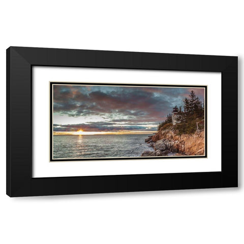 Maine-Mt Desert Island-Acadia National Park-Bass Harbor-Bass Harbor Head Lighthouse-autumn-dusk Black Modern Wood Framed Art Print with Double Matting by Bibikow, Walter