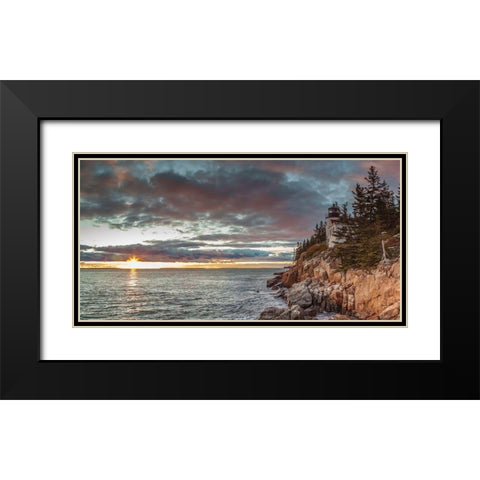 Maine-Mt Desert Island-Acadia National Park-Bass Harbor-Bass Harbor Head Lighthouse-autumn-dusk Black Modern Wood Framed Art Print with Double Matting by Bibikow, Walter