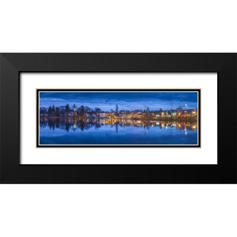 Maine-Kennebunkport-village reflection-winter-dusk Black Modern Wood Framed Art Print with Double Matting by Bibikow, Walter