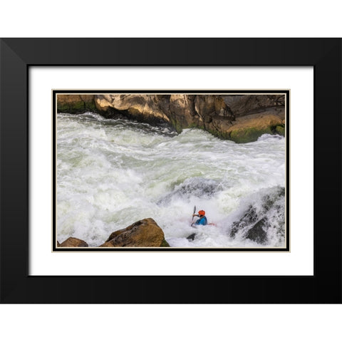 USA-Maryland-Great Falls-Potomac River and Kayaker Black Modern Wood Framed Art Print with Double Matting by Looney, Hollice