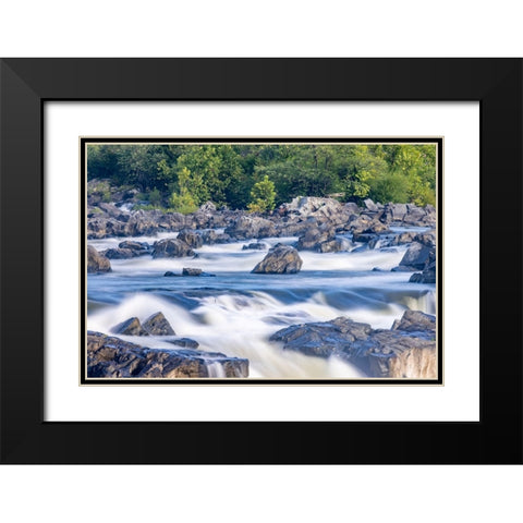 Usa-Maryland Great Falls Overlook-Potomac River-Long Exposure of the Water of the Potomac Black Modern Wood Framed Art Print with Double Matting by Looney, Hollice