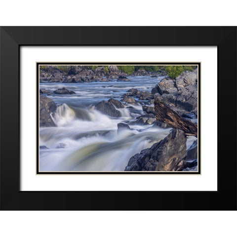 Usa-Maryland Great Falls Overlook-Potomac River-Long Exposure of the Water of the Potomac Black Modern Wood Framed Art Print with Double Matting by Looney, Hollice