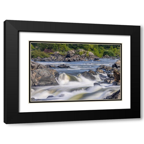 Usa-Maryland Great Falls Overlook-Potomac River-Long Exposure of the Water of the Potomac Black Modern Wood Framed Art Print with Double Matting by Looney, Hollice