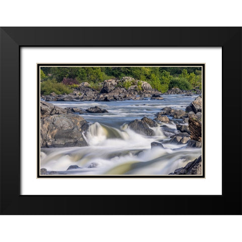 Usa-Maryland Great Falls Overlook-Potomac River-Long Exposure of the Water of the Potomac Black Modern Wood Framed Art Print with Double Matting by Looney, Hollice