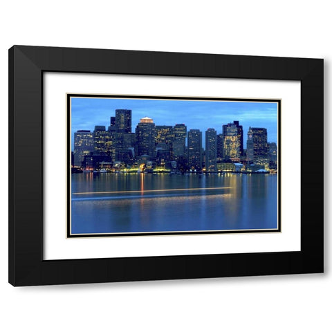MA, Boston Boat leaves trail on Boston Harbor Black Modern Wood Framed Art Print with Double Matting by Ross, Nancy ,  Steve