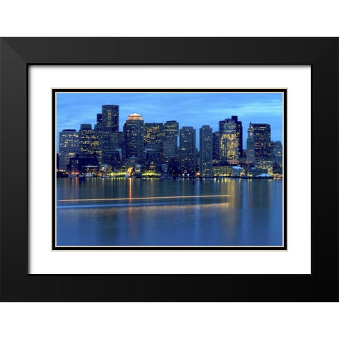 MA, Boston Boat leaves trail on Boston Harbor Black Modern Wood Framed Art Print with Double Matting by Ross, Nancy ,  Steve