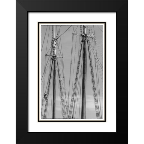New England-Massachusetts-Cape Ann-Gloucester-Gloucester Schooner Festival-schooner masts Black Modern Wood Framed Art Print with Double Matting by Bibikow, Walter
