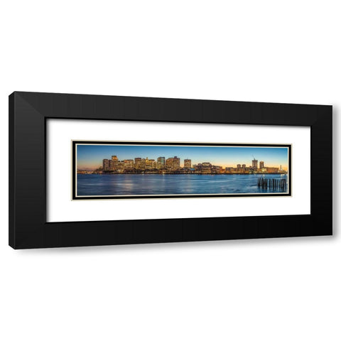 New England-Massachusetts-Boston-city skyline from Boston Harbor-dusk Black Modern Wood Framed Art Print with Double Matting by Bibikow, Walter