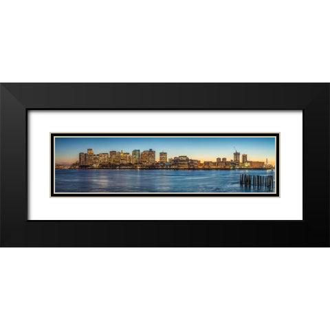 New England-Massachusetts-Boston-city skyline from Boston Harbor-dusk Black Modern Wood Framed Art Print with Double Matting by Bibikow, Walter