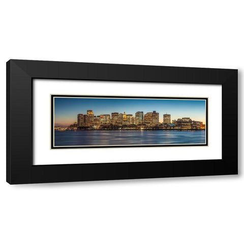 New England-Massachusetts-Boston-city skyline from Boston Harbor-dusk Black Modern Wood Framed Art Print with Double Matting by Bibikow, Walter