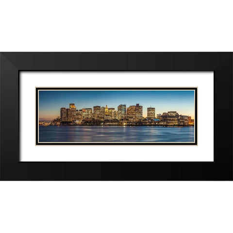 New England-Massachusetts-Boston-city skyline from Boston Harbor-dusk Black Modern Wood Framed Art Print with Double Matting by Bibikow, Walter