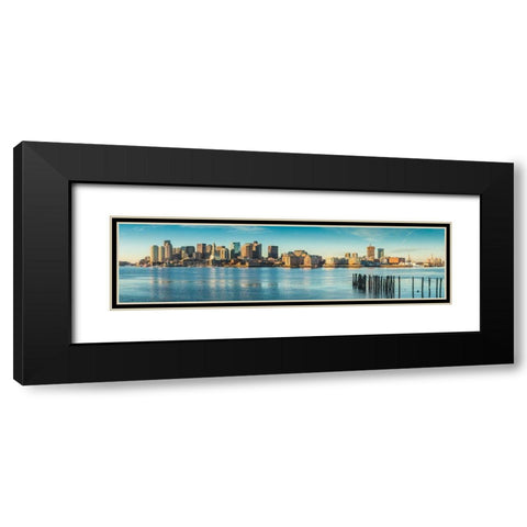 New England-Massachusetts-Boston-city skyline from Boston Harbor-dawn Black Modern Wood Framed Art Print with Double Matting by Bibikow, Walter