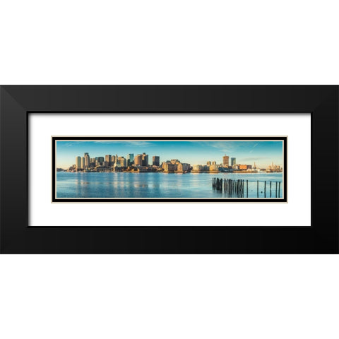 New England-Massachusetts-Boston-city skyline from Boston Harbor-dawn Black Modern Wood Framed Art Print with Double Matting by Bibikow, Walter
