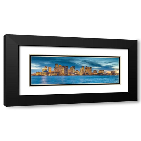 New England-Massachusetts-Boston-city skyline from Boston Harbor-dusk Black Modern Wood Framed Art Print with Double Matting by Bibikow, Walter