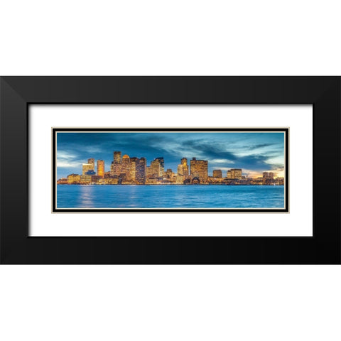 New England-Massachusetts-Boston-city skyline from Boston Harbor-dusk Black Modern Wood Framed Art Print with Double Matting by Bibikow, Walter