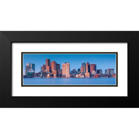 New England-Massachusetts-Boston-city skyline from Boston Harbor-dawn Black Modern Wood Framed Art Print with Double Matting by Bibikow, Walter