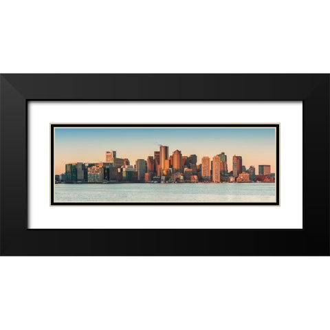 New England-Massachusetts-Boston-city skyline from Boston Harbor-dawn Black Modern Wood Framed Art Print with Double Matting by Bibikow, Walter