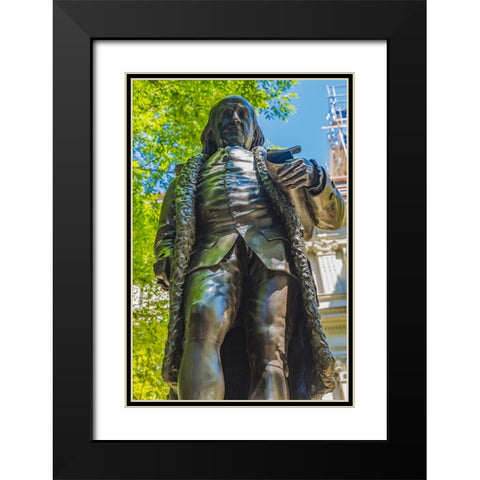 Benjamin Franklin Statue-Boston-Massachusetts-Front of the Boston Latin School founded 1635-Statue  Black Modern Wood Framed Art Print with Double Matting by Perry, William