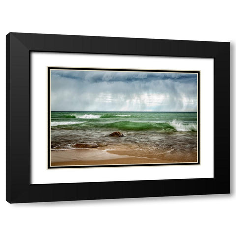 USA-Michigan-Upper Peninsula-Munising Rain clouds over Pictured Rocks National Lakeshore Black Modern Wood Framed Art Print with Double Matting by Collins, Ann