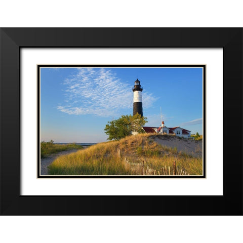 Big Sable Point Lighthouse on the eastern shore of Lake-Michigan Ludington State Park-Michigan Black Modern Wood Framed Art Print with Double Matting by Majchrowicz, Alan