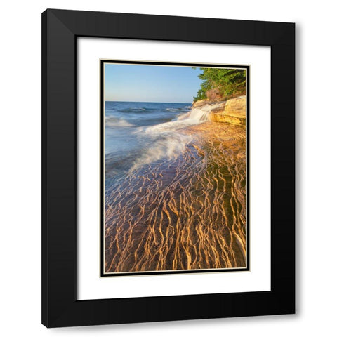 Elliot Falls flowing over layers of Au Train Formation sandstone at Miners Beach Black Modern Wood Framed Art Print with Double Matting by Majchrowicz, Alan