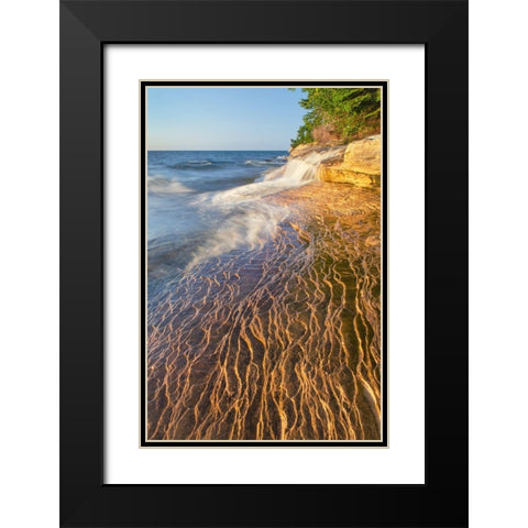 Elliot Falls flowing over layers of Au Train Formation sandstone at Miners Beach Black Modern Wood Framed Art Print with Double Matting by Majchrowicz, Alan