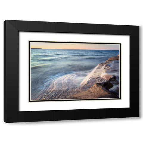 Elliot Falls flowing over layers of Au Train Formation sandstone at Miners Beach  Black Modern Wood Framed Art Print with Double Matting by Majchrowicz, Alan