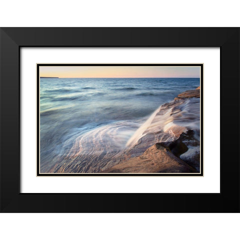 Elliot Falls flowing over layers of Au Train Formation sandstone at Miners Beach  Black Modern Wood Framed Art Print with Double Matting by Majchrowicz, Alan