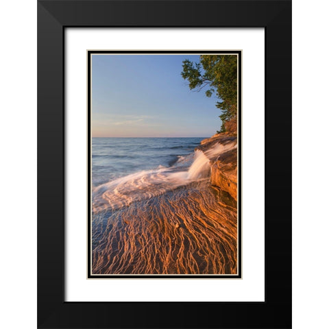 Elliot Falls flowing over layers of Au Train Formation sandstone at Miners Beach  Black Modern Wood Framed Art Print with Double Matting by Majchrowicz, Alan