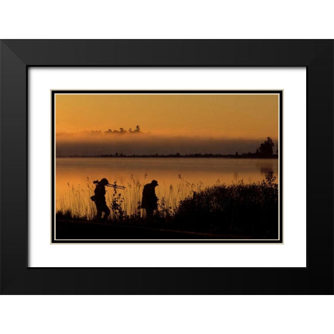 MI, People along Potagannissing Bay at sunrise Black Modern Wood Framed Art Print with Double Matting by Carlson, Mark