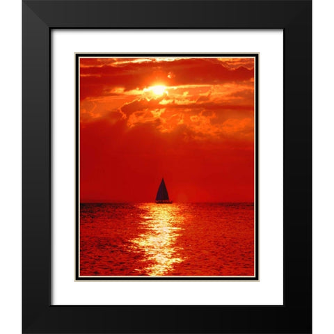Michigan, Mackinaw, Lake Huron Sailboat at dawn Black Modern Wood Framed Art Print with Double Matting by Kelley, David