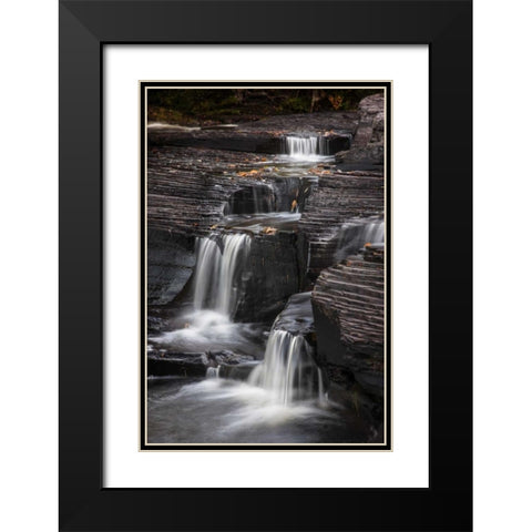 Michigan Waterfalls in the Presque Isle River Black Modern Wood Framed Art Print with Double Matting by Grall, Don