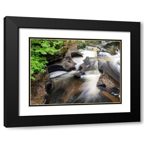 US-Michigan-Upper Peninsula Presque Isle River Falls Black Modern Wood Framed Art Print with Double Matting by Eggers, Julie