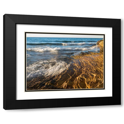 Michigan-Upper Peninsula Waterfall and sandstone rock-Pictured Rocks National Lakeshore-Michigan Black Modern Wood Framed Art Print with Double Matting by Eggers, Julie