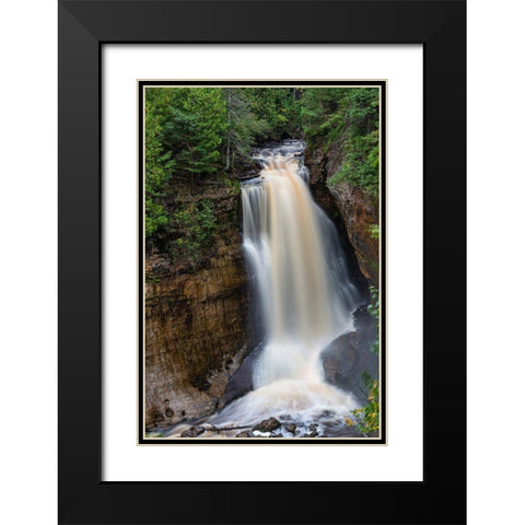 Miners Falls in fall-Pictured Rocks National Lakeshore-Alger County-Michigan Black Modern Wood Framed Art Print with Double Matting by Day, Richard and Susan