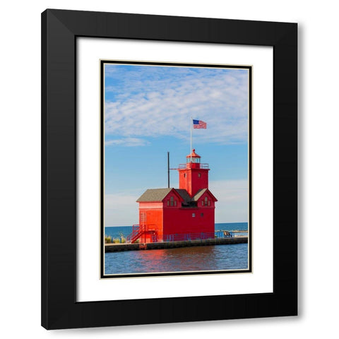 Holland Lighthouse (Big Red) on Lake Michigan-Holland-Michigan Black Modern Wood Framed Art Print with Double Matting by Day, Richard and Susan