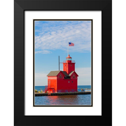 Holland Lighthouse (Big Red) on Lake Michigan-Holland-Michigan Black Modern Wood Framed Art Print with Double Matting by Day, Richard and Susan