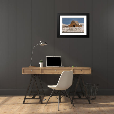 Barn in winter-Montana Black Modern Wood Framed Art Print with Double Matting by Jones, Adam