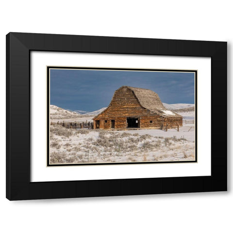 Barn in winter-Montana Black Modern Wood Framed Art Print with Double Matting by Jones, Adam