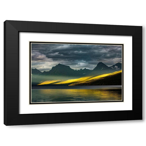 Lake McDonald at sunset in summer-Glacier National Park-Montana Black Modern Wood Framed Art Print with Double Matting by Jones, Adam