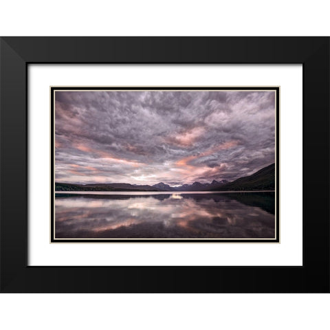 Lake McDonald at sunset in summer-Glacier National Park-Montana Black Modern Wood Framed Art Print with Double Matting by Jones, Adam