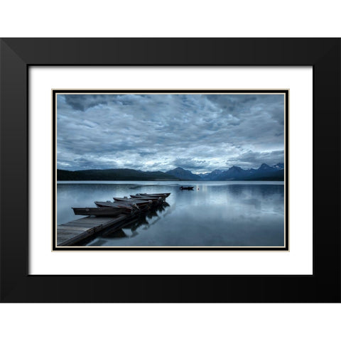 Dock and Lake McDonald-Glacier National Park-Montana Black Modern Wood Framed Art Print with Double Matting by Jones, Adam