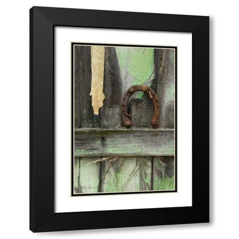 Montana Horseshoe on old fence of a homestead Black Modern Wood Framed Art Print with Double Matting by Rotenberg, Nancy