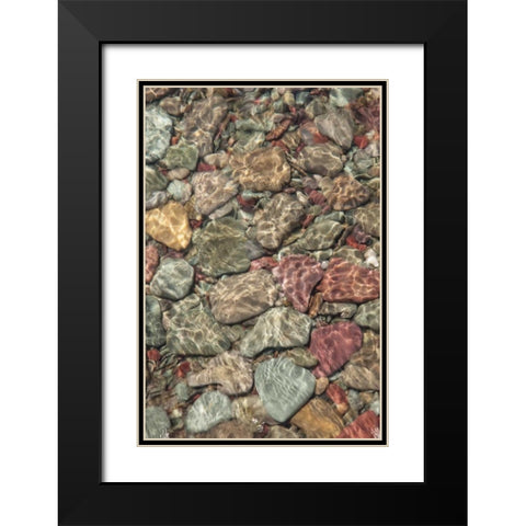 MT, Glacier NP Stones line shore on St Mary Lake Black Modern Wood Framed Art Print with Double Matting by Grall, Don