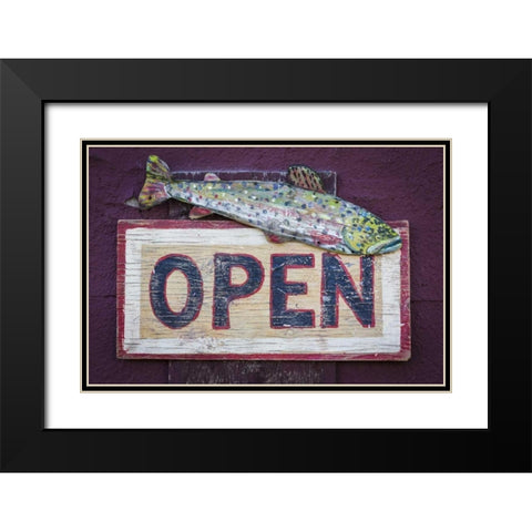 Montana, Virginia City Open sign on store front Black Modern Wood Framed Art Print with Double Matting by Paulson, Don
