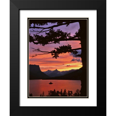 MT, Glacier NP St Mary Lake and Wild Goose Isl Black Modern Wood Framed Art Print with Double Matting by Terrill, Steve