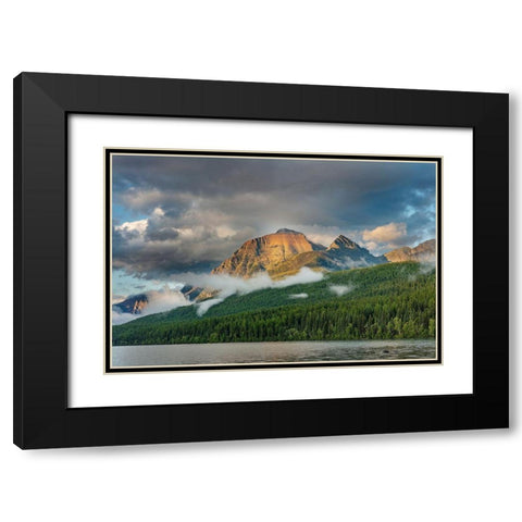 Stormy late afternoon light on Rainbow Peak at Bowman Lake in Glacier National Park-Montana-USA Black Modern Wood Framed Art Print with Double Matting by Haney, Chuck