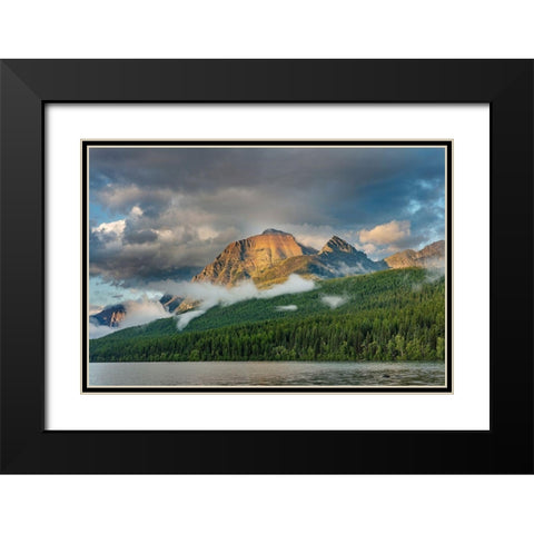 Stormy late afternoon light on Rainbow Peak at Bowman Lake in Glacier National Park-Montana-USA Black Modern Wood Framed Art Print with Double Matting by Haney, Chuck